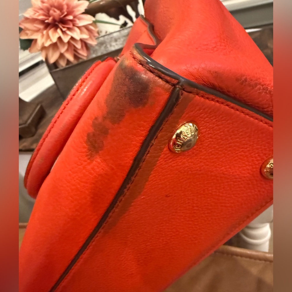 Michael Kors Red/Orange 2 Way Satchel with Gold Accents - Picture 13 of 16